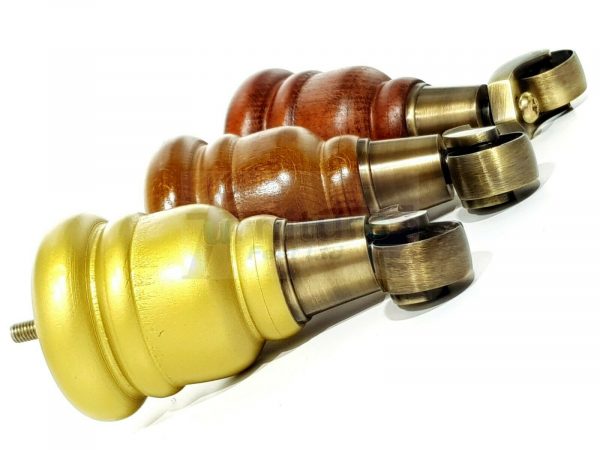 4x SOLID WOOD FURNITURE LEGS M8 REPLACEMENT ANTIQUE BRASS CASTOR FEET 155mm HIGH - Image 8