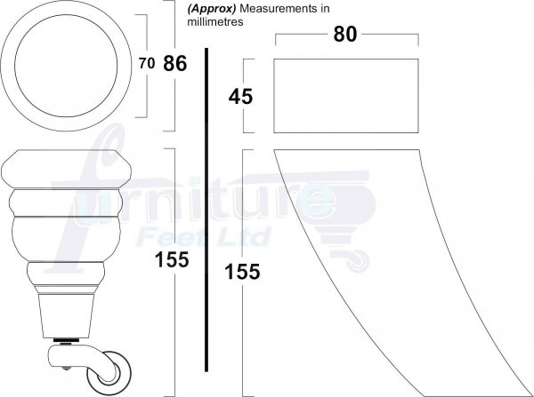 4x TURNED WOODEN CASTOR LEGS 165mm High CHAIR REPLACEMENT FURNITURE FEET M8(8mm) - Image 3