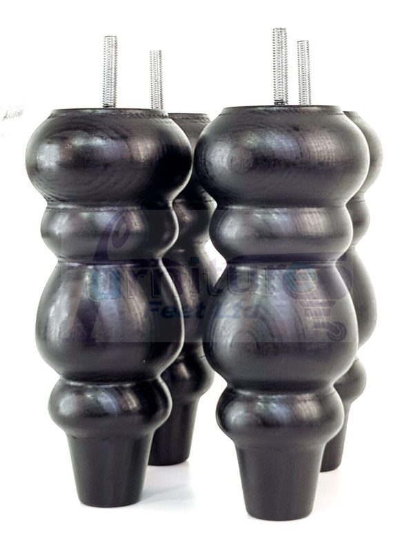 4x Turned Wood Repacement Furniture Legs Black M8 Sofa Chair Settee Feet 200mm - Image 11