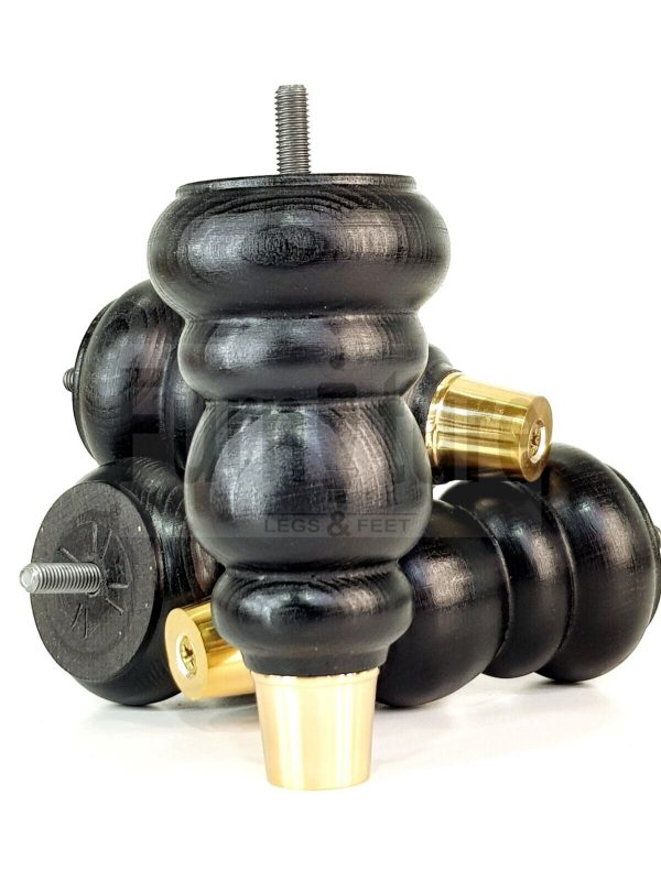 4x Turned Wooden Furniture Leg Brass Slipper Cup Sofa, Chair Feet 160mm High M8 - Image 13