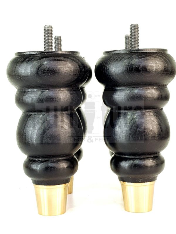 4x Turned Wooden Furniture Leg Brass Slipper Cup Sofa, Chair Feet 160mm High M8 - Image 5