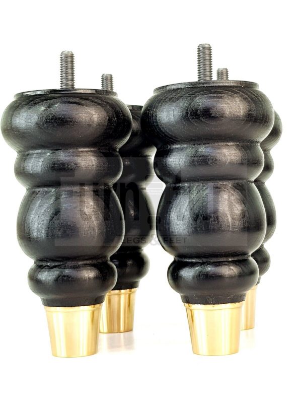 4x Turned Wooden Furniture Leg Brass Slipper Cup Sofa, Chair Feet 160mm High M8 - Image 6