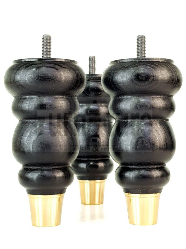 4x Turned Wooden Furniture Leg Brass Slipper Cup Sofa, Chair Feet 160mm High M8 - Image 9