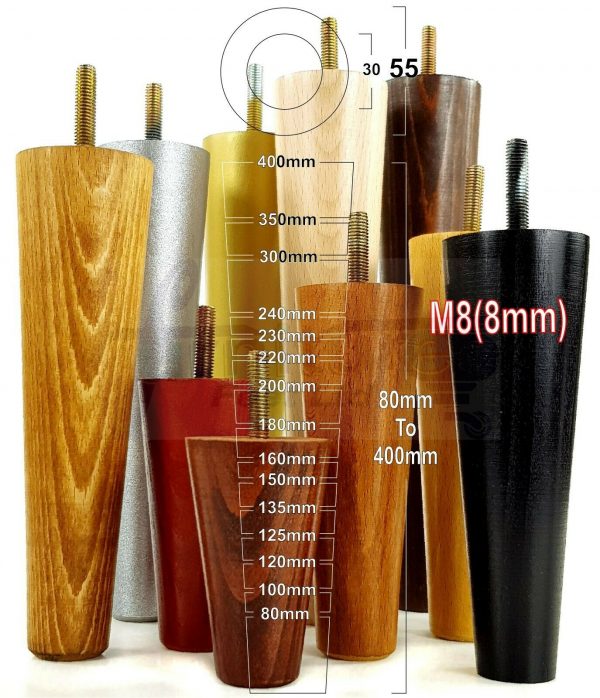 4x WOOD REPLACEMENT FURNITURE CHAIR LEGS M8(8mm) SOFA - SETTEE FEET 240mm HIGH - Image 11