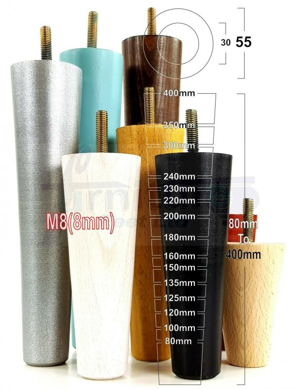 4x WOOD REPLACEMENT FURNITURE CHAIR LEGS M8(8mm) SOFA - SETTEE FEET 240mm HIGH - Image 10