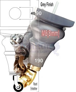 4x Wood Sofa Castor Legs M8 Replacement Chair, Settee Furniture Feet 190mm High