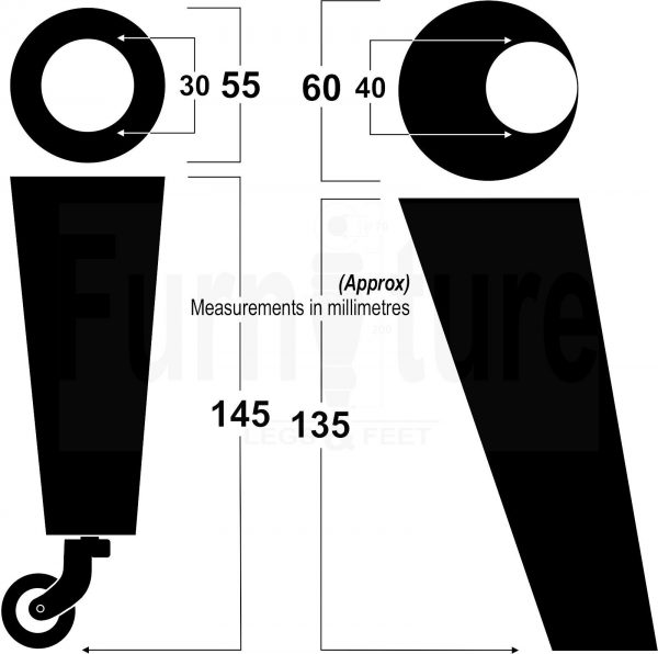 4x Wooden Chair Legs 2x With Castors M8 Replacement Settee Furniture Feet 145mm - Image 2