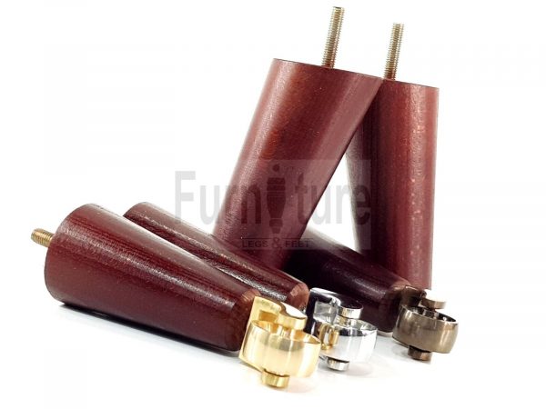 4x Wooden Chair Legs 2x With Castors M8 Replacement Settee Furniture Feet 145mm - Image 3