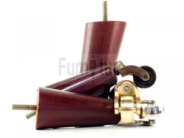 4x Wooden Chair Legs 2x With Castors M8 Replacement Settee Furniture Feet 145mm - Image 5