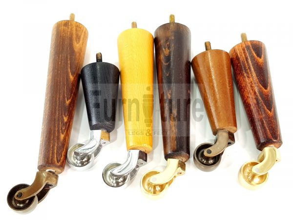 4x Wooden Chair Legs 2x With Castors M8 Replacement Settee Furniture Feet 145mm - Image 9
