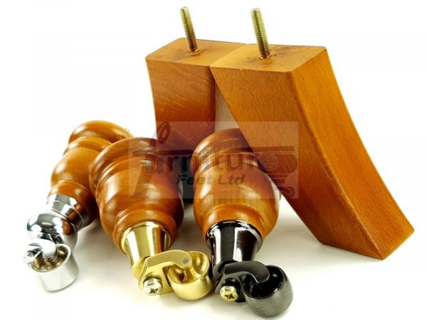 SOLID WOOD FURNITURE LEGS M8(8mm)  REPLACEMENT FEET 2 WITH CASTORS 165mm HIGH - Image 12