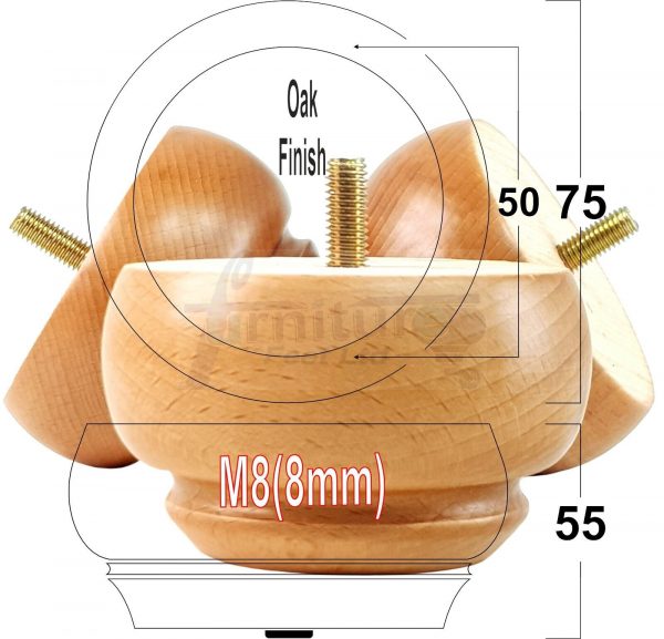 4 Wood Turned Bun Feet Furniture Legs M8 Multiple Colours 55mm High Sofa Chairs - Image 14