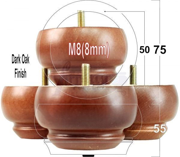 4 Wood Turned Bun Feet Furniture Legs M8 Multiple Colours 55mm High Sofa Chairs - Image 12