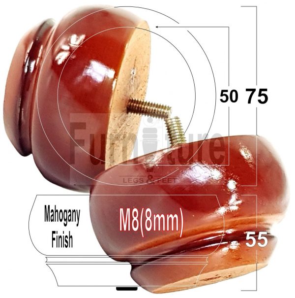 4 Wood Turned Bun Feet Furniture Legs M8 Multiple Colours 55mm High Sofa Chairs - Image 13