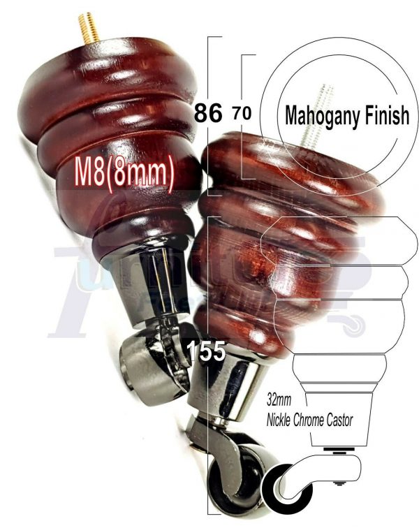 4x SOLID WOOD FURNITURE LEGS M8 REPLACEMENT BLACK CHROME CASTOR FEET 155mm HIGH - Image 25
