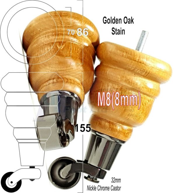 4x SOLID WOOD FURNITURE LEGS M8 REPLACEMENT BLACK CHROME CASTOR FEET 155mm HIGH - Image 24