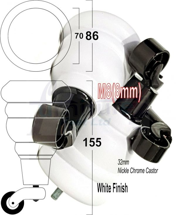 4x SOLID WOOD FURNITURE LEGS M8 REPLACEMENT BLACK CHROME CASTOR FEET 155mm HIGH - Image 36