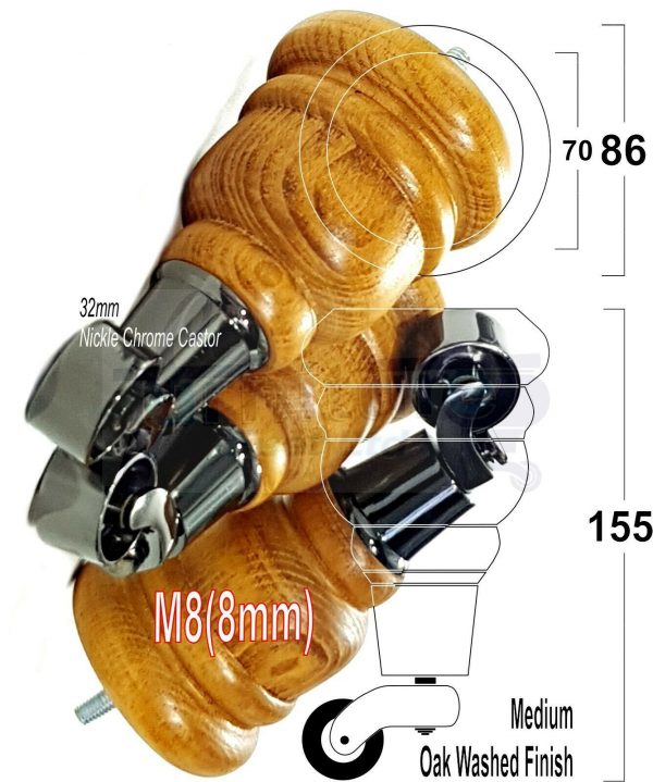 4x SOLID WOOD FURNITURE LEGS M8 REPLACEMENT BLACK CHROME CASTOR FEET 155mm HIGH - Image 28