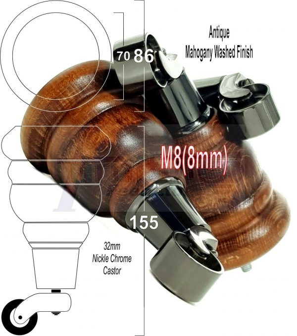 4x SOLID WOOD FURNITURE LEGS M8 REPLACEMENT BLACK CHROME CASTOR FEET 155mm HIGH - Image 40