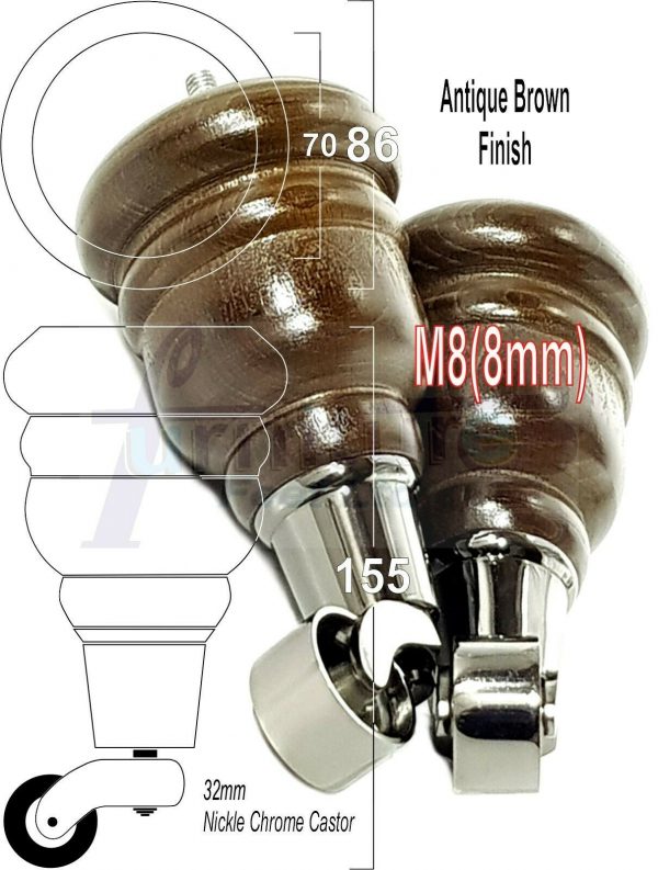 4x SOLID WOOD FURNITURE LEGS M8 REPLACEMENT BLACK CHROME CASTOR FEET 155mm HIGH - Image 14