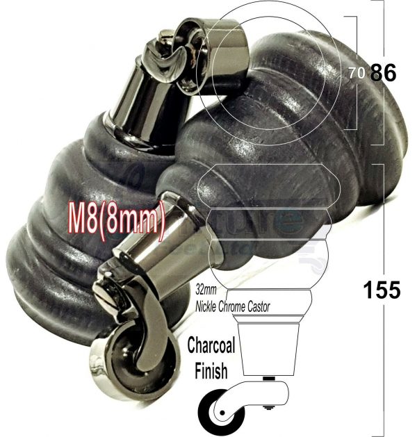 4x SOLID WOOD FURNITURE LEGS M8 REPLACEMENT BLACK CHROME CASTOR FEET 155mm HIGH - Image 41