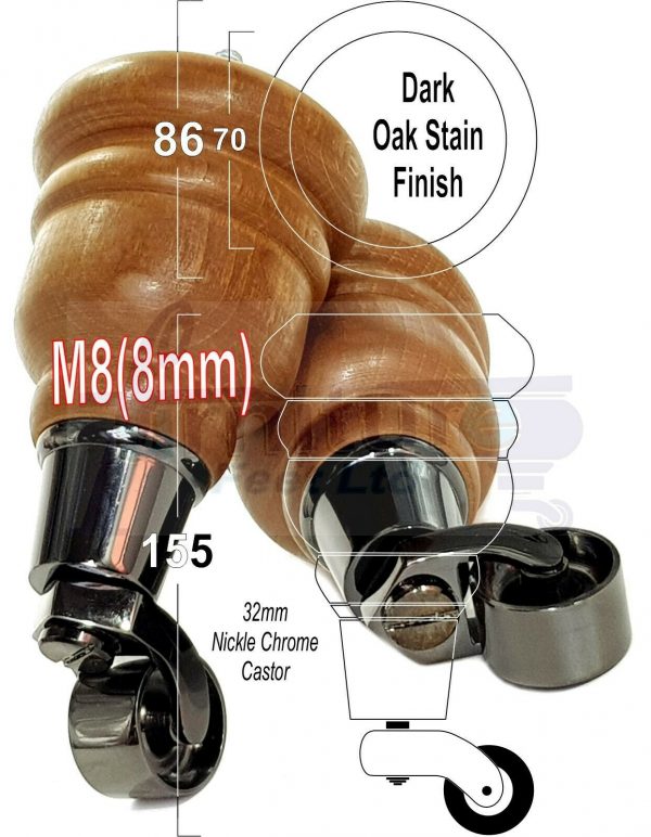 4x SOLID WOOD FURNITURE LEGS M8 REPLACEMENT BLACK CHROME CASTOR FEET 155mm HIGH - Image 32