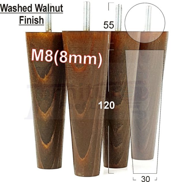 4x WOOD REPLACEMENT FURNITURE CHAIR LEGS M8(8mm) SOFA - SETTEE FEET 120mm HIGH - Image 20