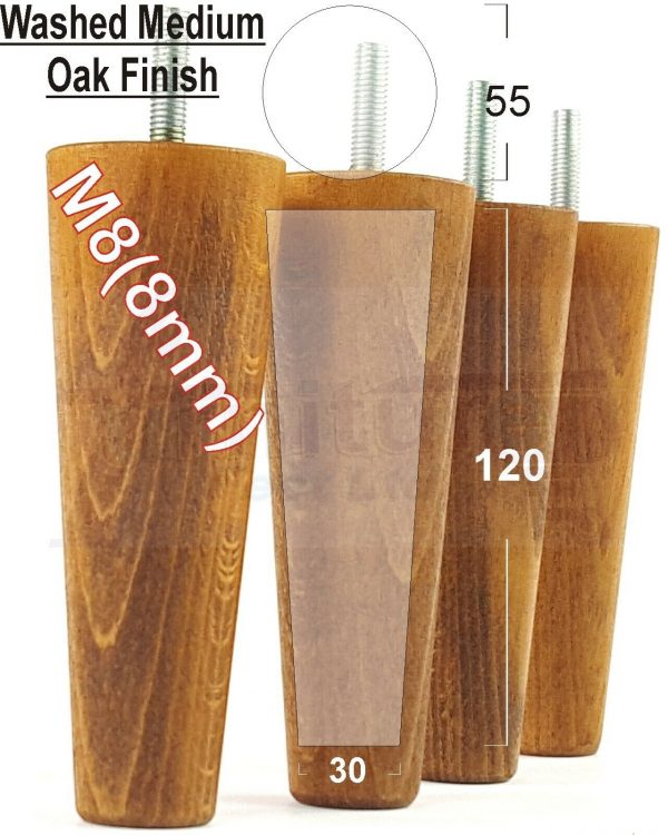 4x WOOD REPLACEMENT FURNITURE CHAIR LEGS M8(8mm) SOFA - SETTEE FEET 120mm HIGH - Image 25