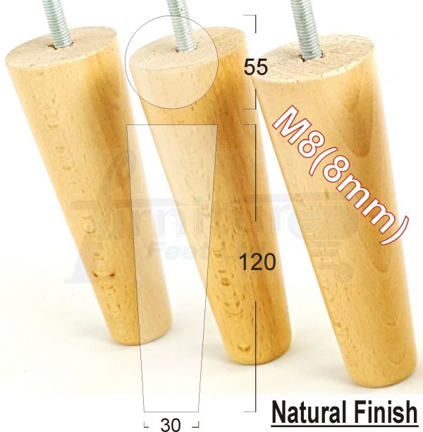 4x WOOD REPLACEMENT FURNITURE CHAIR LEGS M8(8mm) SOFA - SETTEE FEET 120mm HIGH - Image 26