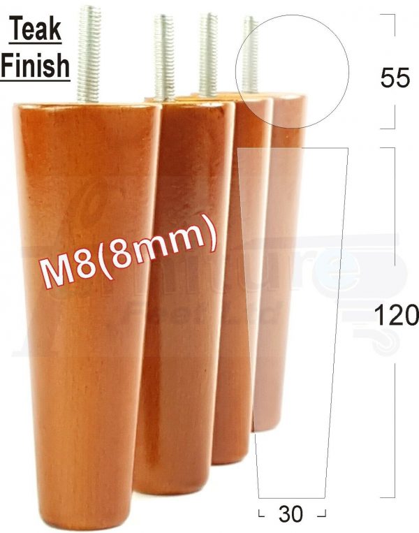 4x WOOD REPLACEMENT FURNITURE CHAIR LEGS M8(8mm) SOFA - SETTEE FEET 120mm HIGH - Image 33