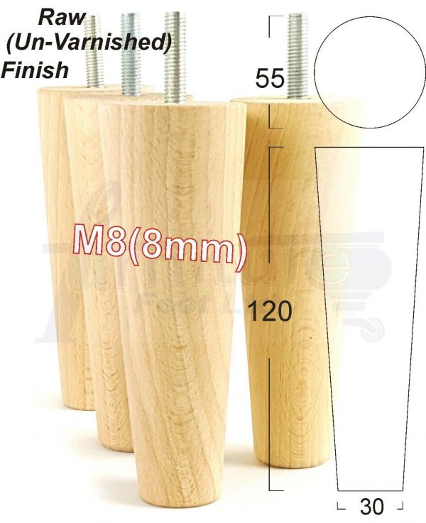 4x WOOD REPLACEMENT FURNITURE CHAIR LEGS M8(8mm) SOFA - SETTEE FEET 120mm HIGH - Image 32