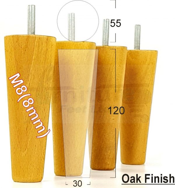 4x WOOD REPLACEMENT FURNITURE CHAIR LEGS M8(8mm) SOFA - SETTEE FEET 120mm HIGH - Image 27