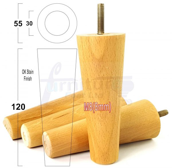 4x WOOD REPLACEMENT FURNITURE CHAIR LEGS M8(8mm) SOFA - SETTEE FEET 120mm HIGH - Image 28