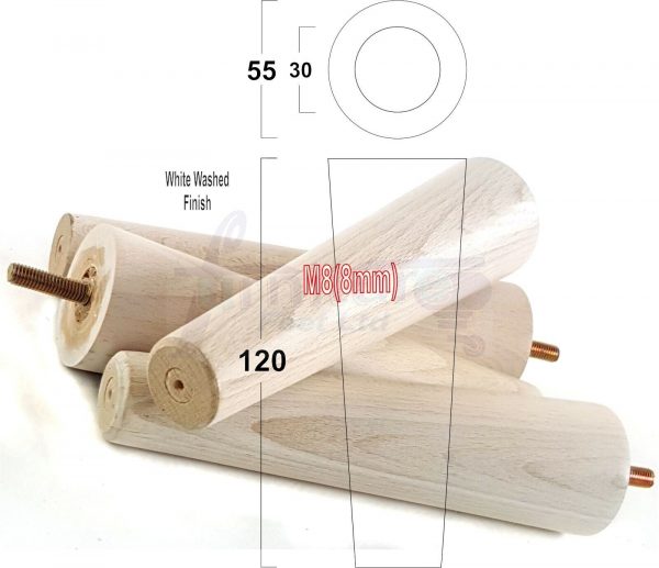 4x WOOD REPLACEMENT FURNITURE CHAIR LEGS M8(8mm) SOFA - SETTEE FEET 120mm HIGH - Image 35