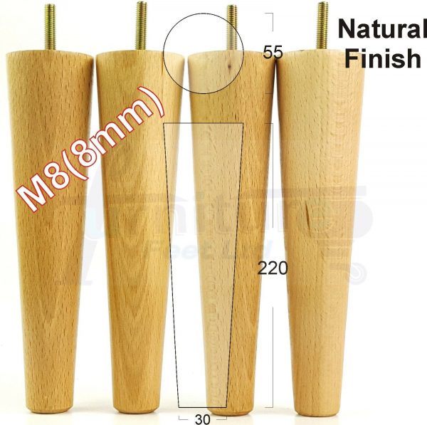 4x WOOD REPLACEMENT FURNITURE CHAIR LEGS M8(8mm) SOFA - SETTEE FEET 220mm HIGH - Image 26
