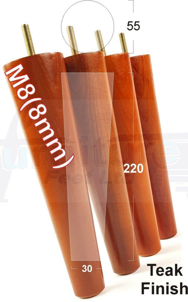 4x WOOD REPLACEMENT FURNITURE CHAIR LEGS M8(8mm) SOFA - SETTEE FEET 220mm HIGH - Image 32