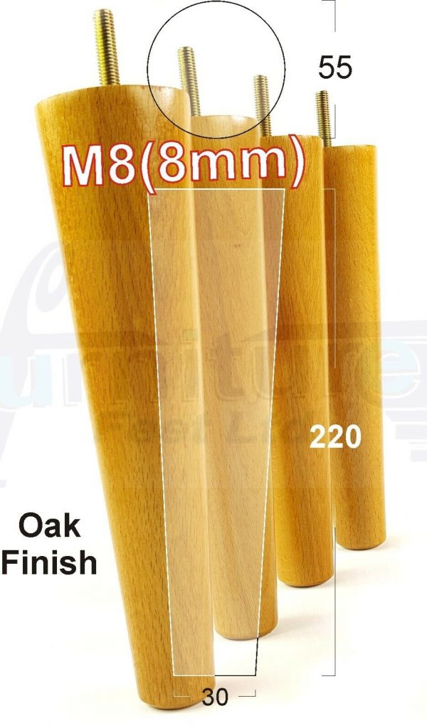 4x WOOD REPLACEMENT FURNITURE CHAIR LEGS M8(8mm) SOFA - SETTEE FEET 220mm HIGH - Image 27