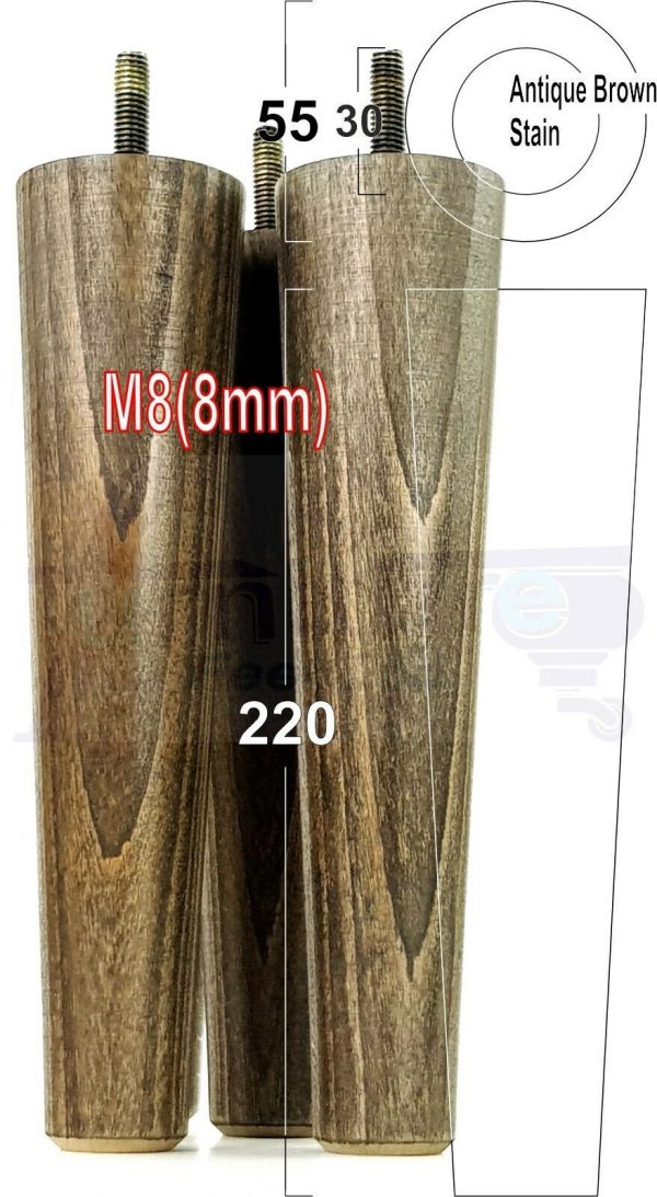 4x WOOD REPLACEMENT FURNITURE CHAIR LEGS M8(8mm) SOFA - SETTEE FEET 220mm HIGH - Image 14