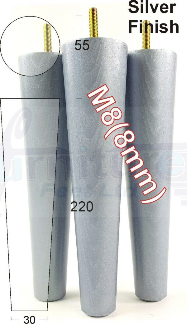 4x WOOD REPLACEMENT FURNITURE CHAIR LEGS M8(8mm) SOFA - SETTEE FEET 220mm HIGH - Image 30