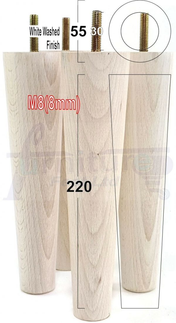 4x WOOD REPLACEMENT FURNITURE CHAIR LEGS M8(8mm) SOFA - SETTEE FEET 220mm HIGH - Image 34