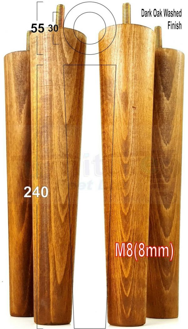 4x WOOD REPLACEMENT FURNITURE CHAIR LEGS M8(8mm) SOFA - SETTEE FEET 240mm HIGH - Image 20