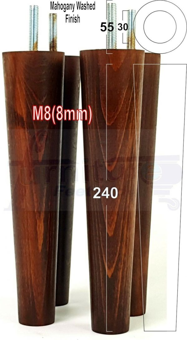 4x WOOD REPLACEMENT FURNITURE CHAIR LEGS M8(8mm) SOFA - SETTEE FEET 240mm HIGH - Image 25
