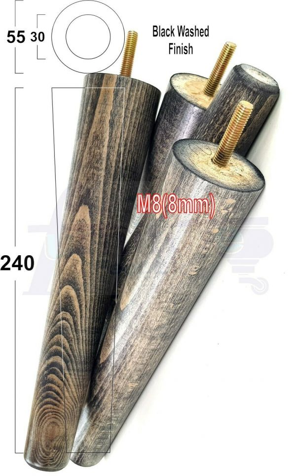 4x WOOD REPLACEMENT FURNITURE CHAIR LEGS M8(8mm) SOFA - SETTEE FEET 240mm HIGH - Image 17
