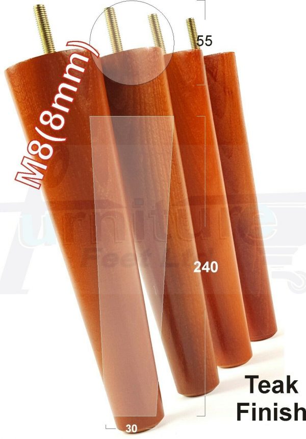 4x WOOD REPLACEMENT FURNITURE CHAIR LEGS M8(8mm) SOFA - SETTEE FEET 240mm HIGH - Image 33