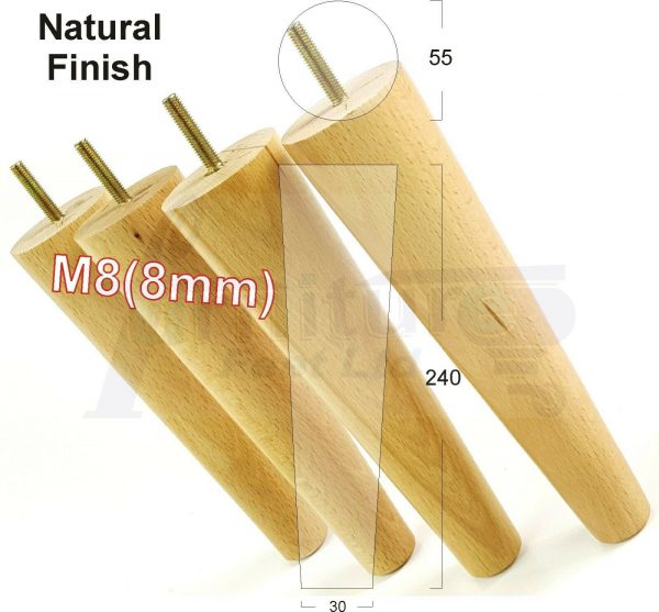 4x WOOD REPLACEMENT FURNITURE CHAIR LEGS M8(8mm) SOFA - SETTEE FEET 240mm HIGH - Image 27