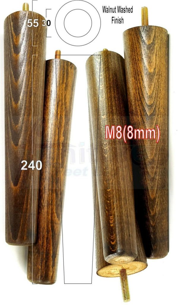 4x WOOD REPLACEMENT FURNITURE CHAIR LEGS M8(8mm) SOFA - SETTEE FEET 240mm HIGH - Image 21