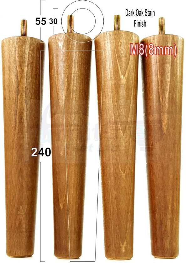 4x WOOD REPLACEMENT FURNITURE CHAIR LEGS M8(8mm) SOFA - SETTEE FEET 240mm HIGH - Image 30