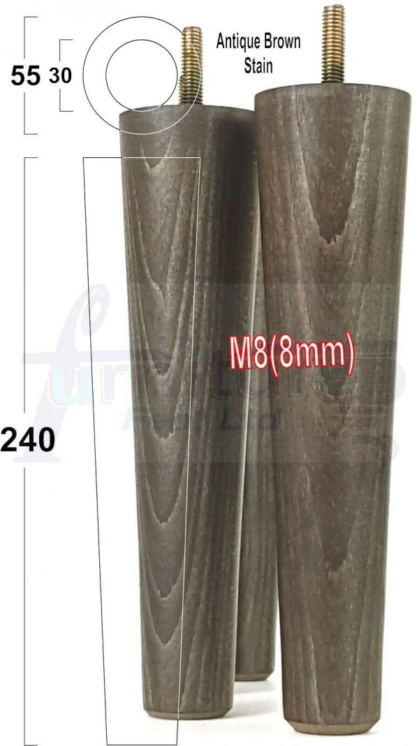 4x WOOD REPLACEMENT FURNITURE CHAIR LEGS M8(8mm) SOFA - SETTEE FEET 240mm HIGH - Image 15