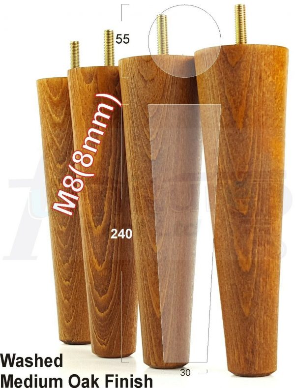4x WOOD REPLACEMENT FURNITURE CHAIR LEGS M8(8mm) SOFA - SETTEE FEET 240mm HIGH - Image 26