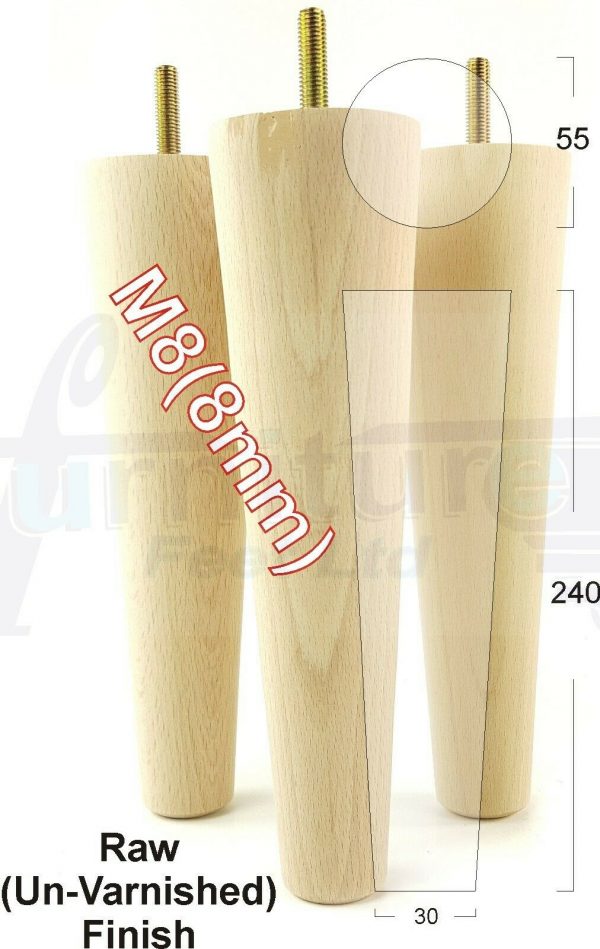 4x WOOD REPLACEMENT FURNITURE CHAIR LEGS M8(8mm) SOFA - SETTEE FEET 240mm HIGH - Image 32